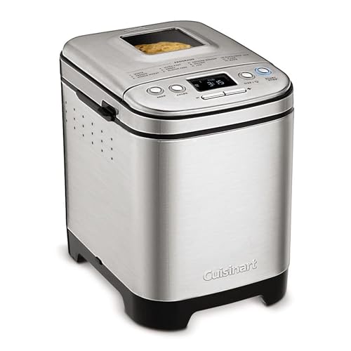 Cuisinart CBK-110 Compact Bread Maker with stainless steel exterior and LED display, shown on kitchen counter